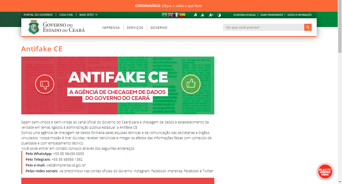 Antifake: Governo do Ceará lança agência de checagem de dados e notícias